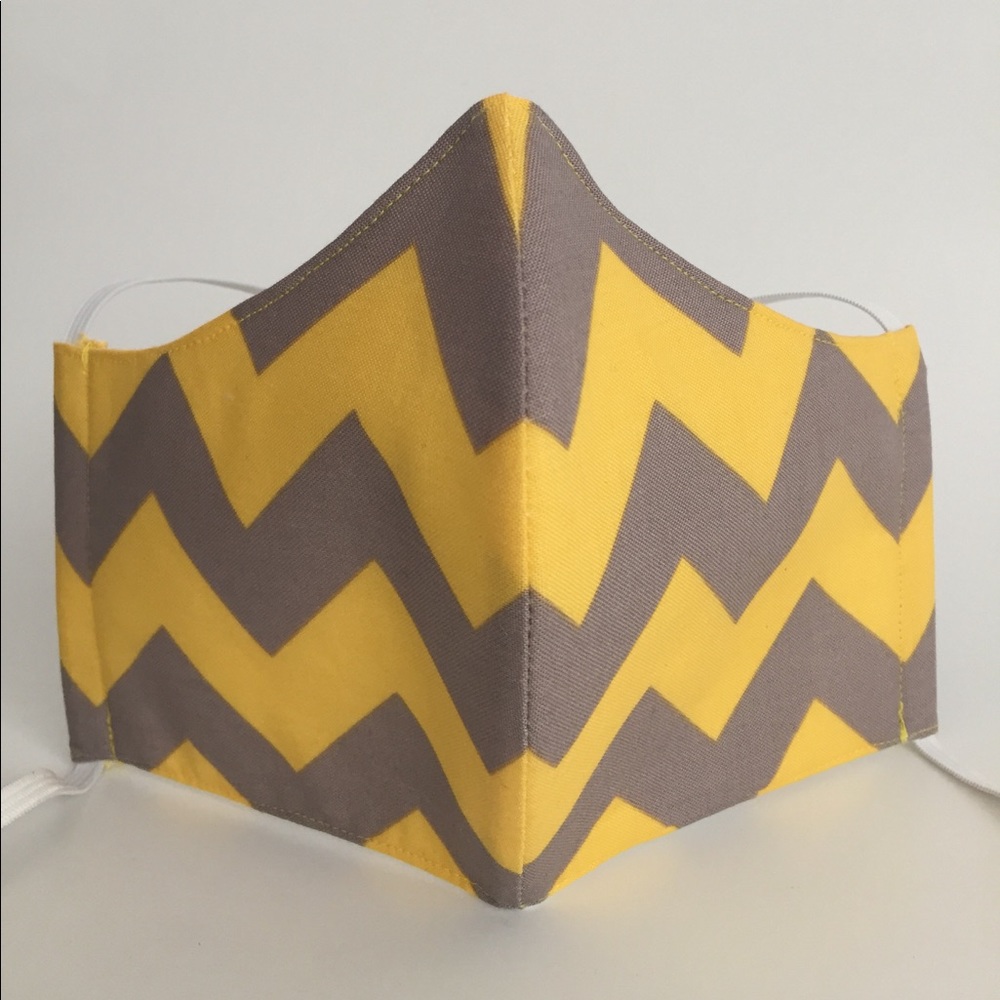 Yellow Gray Chevron Handmade Fabric Face Mask